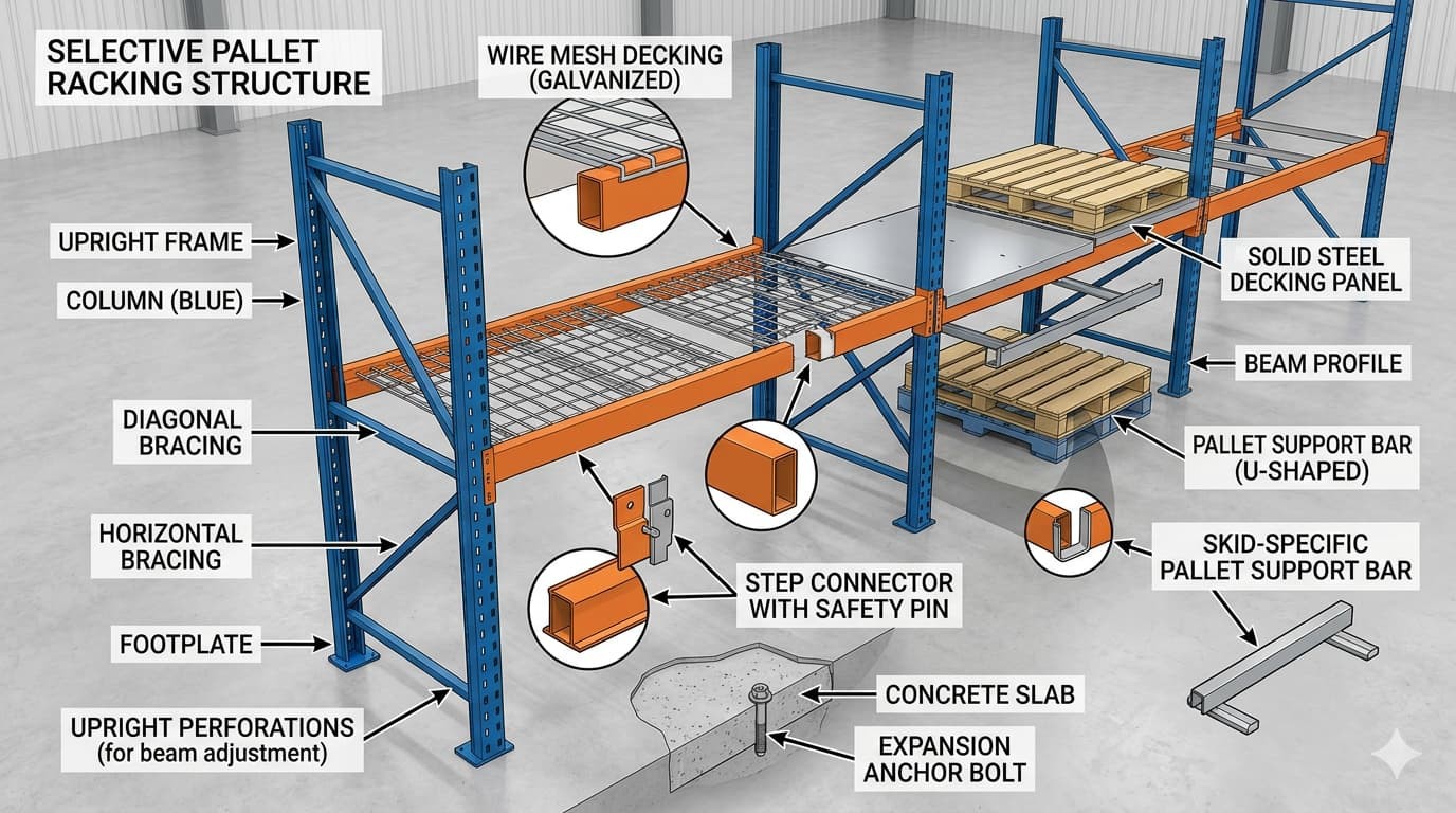 selective pallet racking components frames beams and decking structure selective pallet racking components frames beams and decking structure